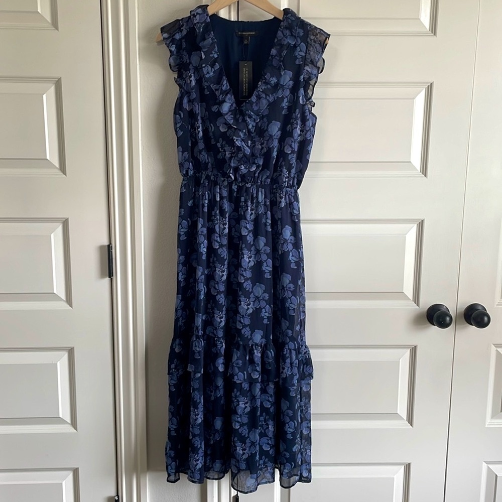 Banana Republic Blue Floral Maxi Dress with ruffles